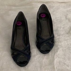 IMPO | Erma Vintage Style Kitten Open Toe Heels